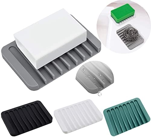 BSITSSS 4 Stück Seifenschale Silikon, Seifenschale mit Ablauf, Seifenschale Ohne Bohren Seifenablage Dusche Seifenhalter Dusche Soap Holder Seifenschalen für Bad Küche Zähler Keep Seife Bars Dry&Clean