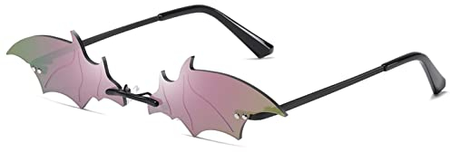 YUELUQU Feuer Flamme Sonnenbrille für Frauen Rimless Party Nette Abschlussball Halloween Gläser Mode Welle Rimless Gläser Für Frauen Männer... (bat lila)