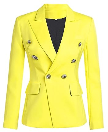 FULBHPRINT Blazer da Donna Street Style Color Caramello Giallo Limone Giacche da Lavoro Slim OL