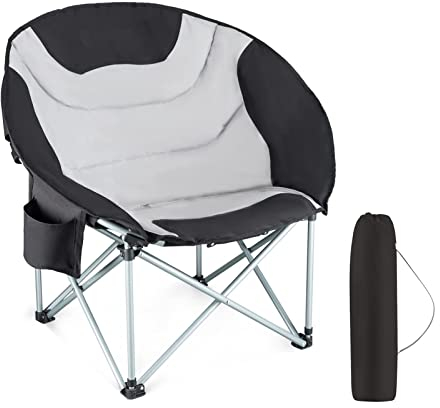 WENKA KANBUN Oversized Moon Camping Chair for Adult, Saucer Round Outdoor Folding Chair With Side Storage Bag for Picnic Beach Hiking