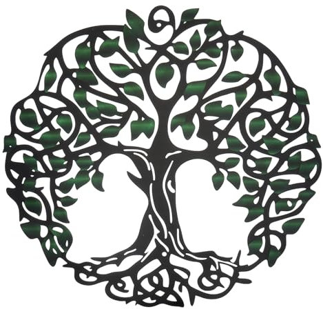 PATIKIL Metal Tree Wall Decor, Tree of Life Wall Sculpture Ornament Hanging Wall Decoration for Home Indoor Outdoor, Green Black
