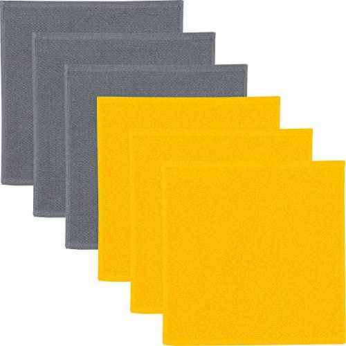 Erwin Müller Reinigungstuch, Putztuch, Putzlappen, Spültuch 2-farbig 6er-Pack grau/curry Größe 25x25 cm - zum Spülen oder Staubwischen, robust, langlebig, mit Frottierseite