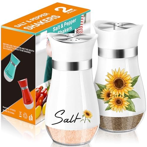 Arrozon Sunflower Salt and Pepper Shakers Set - 4oz Farmhouse Cute Kitchen Decor and Accessories Sunflower Gifts for Salt Shakers Glass Cooking Table,Housewarming,Thanksgiving,Christmas
