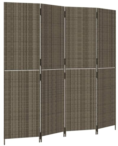 vidaXL Paravent 4-TLG., Raumteiler Faltdesign Stahlrahmen, Trennwand Sichtschutz für Innen Außen, Spanische Wand Raumtrenner, Grau Poly Rattan