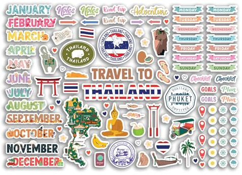 DV DESIGN A4-Aufkleberbogen, Thailand-Wahrzeichen, Vinyl-Aufkleber, Thailand, Phuket, Asien, Stadttagebuch, Reisen, Urlaub, Monate, Etiketten, Scrapbook, Journal #81382, 81382_A4