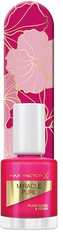 Max Factor Miracle Pure - Esmalte de uñas con color intenso y acabado brillante, color fucsia 265 Fiery fucsia, color rosa con lima de uñas gratis