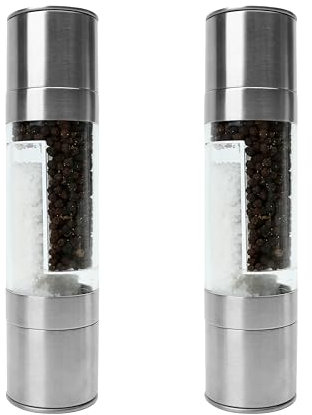 2-in-1 Salz- und Pfeffermühle, verstellbare Grobheit, Edelstahlmühle für Küche, Outdoor-Grill, Dual-Rotor-Kombination, manuelle Kräuter-Gewürzstreuer, nachfüllbar, klare Acrylkammer, All-in-One, 2