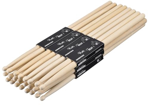 QUARKZMAN 24 Paires de Baguettes de Batterie en Érable avec Poignées Antidérapantes 7A Baguette de Batterie Classique avec Embout en Bois pour Instrument de Musique Percussion