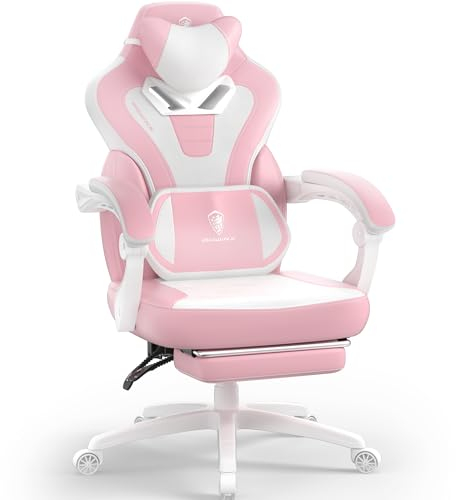 Dowinx Gaming Stuhl mit Fußstütze, Großer und hoher Gaming Stuhl für schwere Menschen, Computer/PC Gamer Stuhl für Erwachsene mit Massage (Pink)