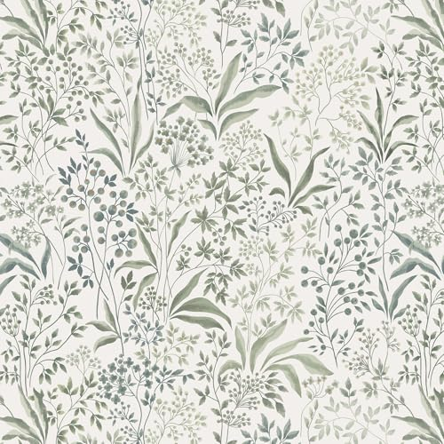 Yomshi Self Adhesive Wallpaper Green Floral Leaf Berry Peel and Stick Wallpaper 41×300cm Stick on Wallpaper Botanical Wallpaper Waterproof Vinyl Wrap for Living Room Bedroom Wall
