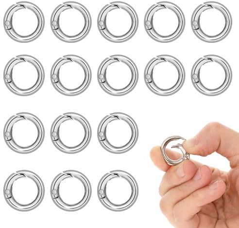 Bewudy 16 Stück Runde Karabiner 20mm, Metall Karabinerhaken Frühling O Ringe, Legierung Federverschluss Rund Schlüsselanhänger Ringe für Schlüsselbund Handwerk DIY Anhänger Taschenzubehör(Silber)