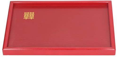 Plateau de Service Plateau Rouge en Bois Assiettes Plateaux (Carré L)