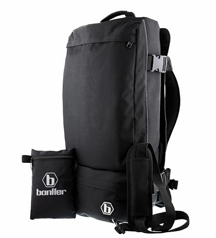 BANFFER - Kleidersack, schwarze Reisetasche, Herren-Reisetasche, umwandelbar, 2-in-1 für Herrenanzug, Handgepäck mit reflektierendem Band, wasserdichte Hülle, Roll-Up Garment Bag, Geschenk, Schwarz