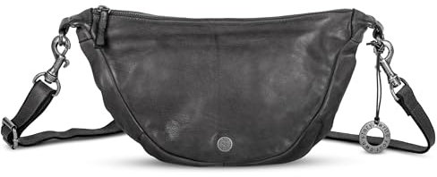 Cas8 Damen Moonbag klein LUCY aus Echtleder - Moderne Halbmond Handtasche mit Verstellbarem Schultergurt, Crossbody mit Reißverschluss, graphite