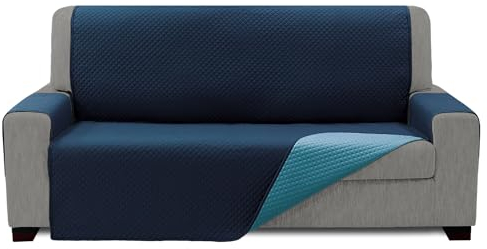 ECOMMERC3 Sofabezug für 2-Sitzer, 120 x 220 cm, Sofa-Effekt, Marineblau/Türkis, einfache Installation, verstellbar