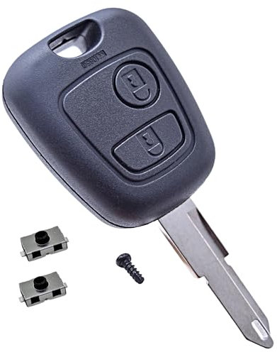 ANGOFIZ Coque Clé Télécommande Compatible avec Peugeot 106 107 206 206CC 206 Break SW 207 306 406 +Lame Vierge NE73 + 2 Boutons Poussoir Switch