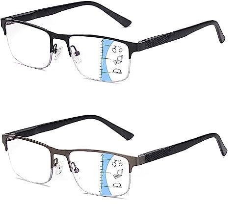 Missfive 2 Pack Gleitsichtbrille Herren Gleitsicht Lesebrille Metall Multifokale Blaulichtfilter Halbrahmen Nahkomfort-Brillen Mit Federscharniere (Schwarz&Gunmetal, Nähe-Mittlere Entfernung, 1.5x)