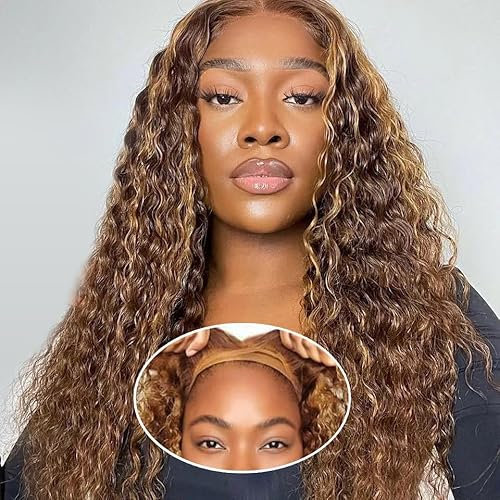 Perruque Naturelle Bresilien Bouclée Cheveux Humain 4x4 Lace Wig Glueless Sans Colle Pour Femme 180% Density Highlight Ombre 4/27 28 Pouces