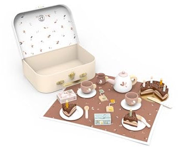 Speedy Monkey Service à thé d'anniversaire – Comprend une théière, des tasses, des soucoupes, de la nourriture et une couverture avec étui | Bois certifié FSC | Peinture non toxique et bords lisses |