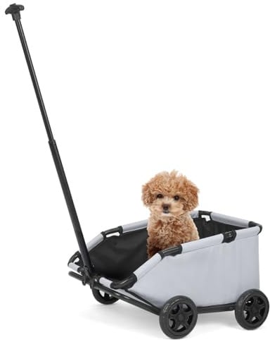 Mini-Hundewagen für Mini-Haustiere, faltbarer multifunktionaler Einkaufswagen mit ausziehbarem Ziehgriff, Doggie Wagon eingebautem Kissen und Sicherheitsseil mit Aufbewahrungstasche (Hellgrau)