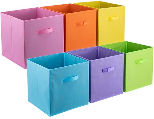 Youyijia 6Pcs Cube Storage Boxs Collapsible Fabric Cubes Organiser Folding Box for Laundry Toys Clothes Books Multi-purpose Storage Solutions Home Storage Bins (Multicolor, 27x27x28cm)