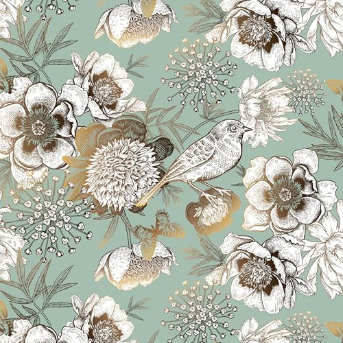 xupingjiti Selbstklebende Tapete Blumen Aquarell Blätter und Blumen Wandpapier 44x300cm Selbstklebende Folie Vintage Dekorfolie Möbelfolie Klebefolie PVC Vinyl Wandaufkleber
