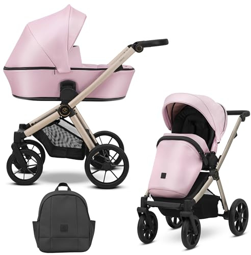 Kunert BRAV 2 in 1 Kinderwagen Babywanne Sportsitz wendbar Aluminiumrahmen leicht Komfort Design Regenschutz Moskitonetz Flaschenhalter Rucksack Korb (Baby Pink Eco)