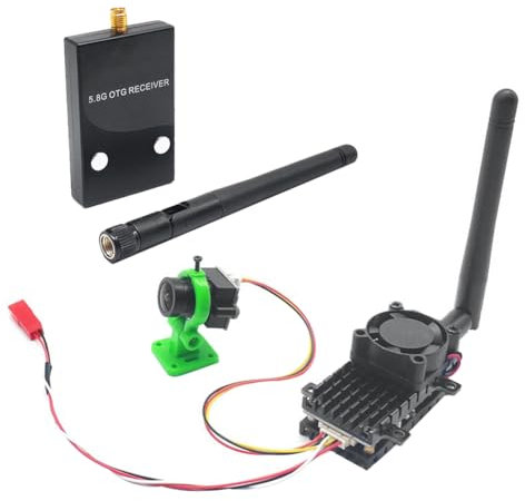 Qerwsdty Alcance de MáS de 20 Km 5,8 GHz 2 W FPV Transmisor InaláMbrico 2000 MW 48 Canales + Receptor + CáMara 1000TVL para RC FPV Racing Drone