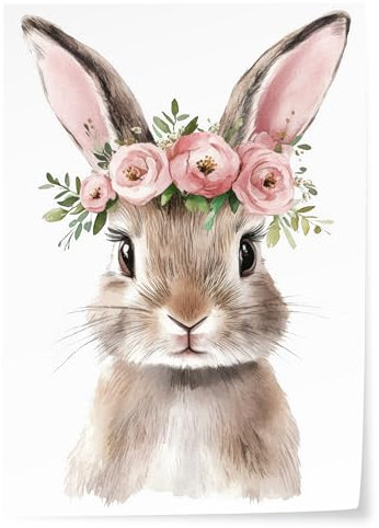 GRAZDesign Bügelbilder für Textilien - Süßer Osterhase mit Blumenkranz | Aufbügelbilder für Kleidung | Perfekt als kleine Ostergeschenke