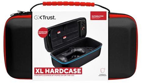 GXTrust 1252 XL Funda para Nintendo Switch 2, Carcasa Estuche Rigido de Transporte para Consola y Accesorios, Funda Protectora Dura, Bolsillo para 4 Joy-Cons y 12 Cartuchos de Juego, Negro
