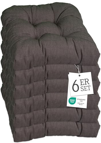 Beo Sitzkissen Stuhl 40x40 Halbrund 6er Set Made in EU | Bequemes, 10cm Dickes Stuhlkissen Waschbar | Indoor & Outdoor geeignet Dank Ausbleich-Schutz und Reißfestigkeit | stuhlkissen Dunkel-Grau