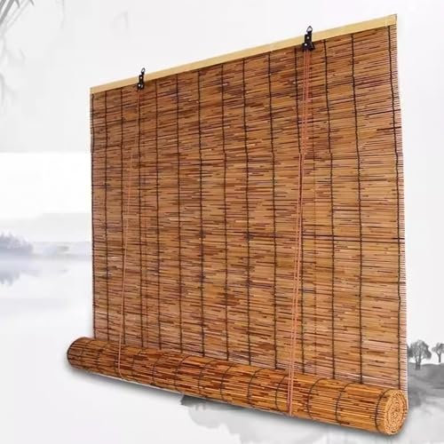 Geovne Natürliche Bambusrollo,Handgewebte Reed Vorhang,Rollo Bambus,Sonnenschutz Hebefensterläden,Anti-UV-Schilf Vorhang,Carbonization Bambusrollos,für Innen/Außen/Garten (80x200cm/31x79in)