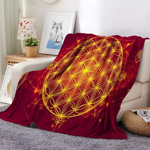 XCQHZYQ Wohndecke rote Blume des Lebens 130x150 cm Kuscheldecke Flauschig Decke Fleecedecke Falten beständig Kuschelige Atmungsaktive Decken für Bett Sofa Couch