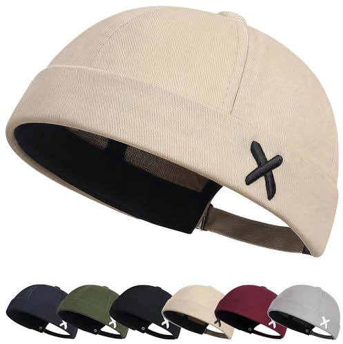 YKDLLF Retro Cotone Docker Hat Cappello Senza Visiera Berretto da Portuale Uomo Donna Berretto Cotone Cappellino da Portuale Uomo Retro Docker-cap da Motociclista Cappello