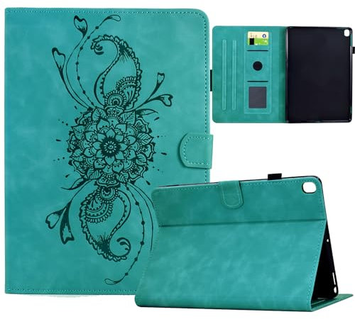 Mldjomid Coque Étui pour Samsung Galaxy Tab A 10.1 (2019) SM-T510/ SM-T515 Tablette Housse de Protection avec Cartes et Support Flip Cover Case pour Galaxy Tab A 10.1, Motif Mandala, Vert Clair