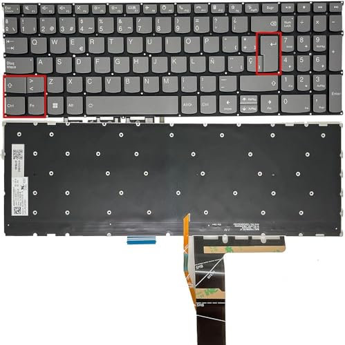 XINDIKBHUB Diseño español del Teclado con retroiluminación para for Lenovo IdeaPad 1 15AMN7 15IRU7 15IAU7 15ADA7 15ALC7 15IGL7 15IJL7, 3 15ALC6 15ITL6 15ADA6,5 15ABA7 15IAL7 Color Gris