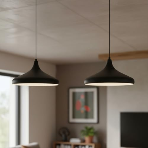 bamyum Champion Pendelleuchte Esstisch 2 Flammig Schwarz Ø35 cm, Hängelampe Vintage, Esstischlampe, Lampenschirm Wohnzimmer Esszimmerlampe, Hängeleuchte