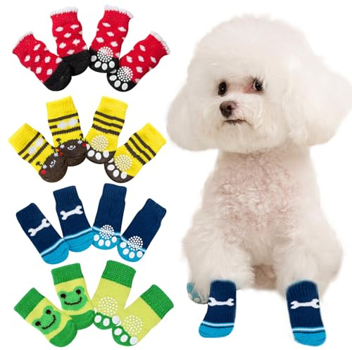 DAVBNM 16 Pcs Cute Warm Dog Paw Socks, Anti-Slip et Paw Protector Soft Comfortable Stop Licking Dog Shoes For Indoor Outdoor Wear Winter Small Dogs