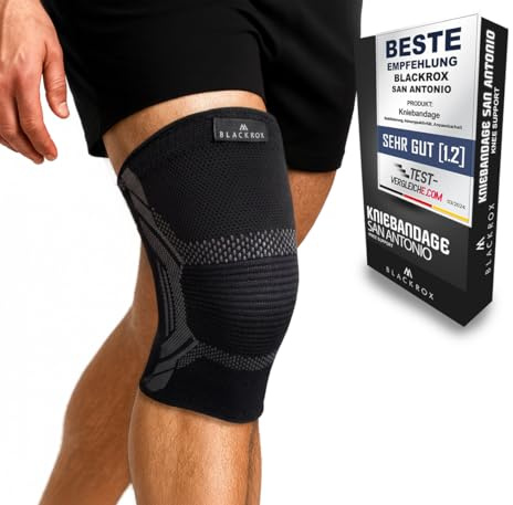 BLACKROX® Kniebandage Sport V1 – Atmungsaktive Kompressionsbandage für Damen & Herren – Elastisch, Rutschfest & Bequem – Ideal für Sport, Training & Alltag (BLACK, Gr.XL)