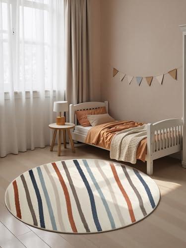 Hanse Home Adventures Kinderteppich Rund Linnea - Kinderzimmerteppich Streifen, Bunt, Linien Motiv, Spielteppich, Junge, Mädchen, Teppich Kinderzimmer, Wohnzimmer - Creme Mulitfarben, Ø 160 cm