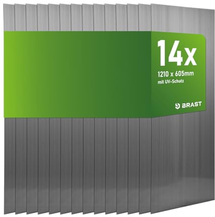 BRAST Doppelstegplatten Hohlkammerplatten 6mm | viele Varianten | Polycarbonat | 121x60.5cm - 150x60.5cm | UV-beständig bruchstabil & zuschneidbar | 121x60,5cm - 14er Set anthrazit