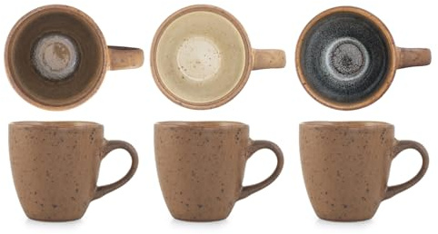 H&H Set 6 Tazzine da Caffè in Porcellana Cancun 100 cc – Colori Assortiti Grigio, Azzurro, Beige e Marrone – Design Minimal – Perfette per Espresso e Bevande Calde – Adatte anche alla Ristorazione