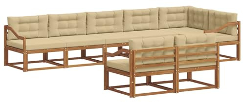 vidaXL Outdoor-Sofagarnitur mit Kissen 8 pcs Natur und Beige, Akazienholz-Sofa, modernes Outdoor-Möbel, Garten-Lounge-Set, langlebige Terrassen-Couch, vielseitige Poolbereichs-Sitzgelegenheiten