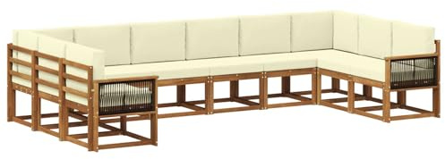 vidaXL Outdoor-Sofagarnitur 10 pcs Natur und Creme Massivholz Akazie, Gartenliege, modernes Lounge Set, wetterbeständige Möbel, perfekte Sitzgruppe für den Außenbereich