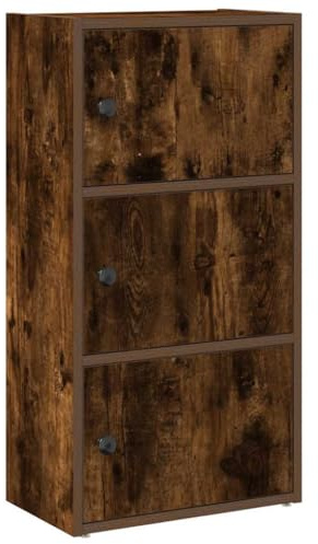 Favemtsl - Estantería con puerta, estante de pie de roble ahumado, armario de almacenamiento compacto de madera, estante multiusos para sala de estar y oficina, 40 x 24 x 77 cm