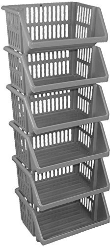 CrazyGadget® Multi Purpose Large Plastic Colour Storage Rack Stand Stacking Stackable Basket - Made In U.K. (6 Tiers, Silver)