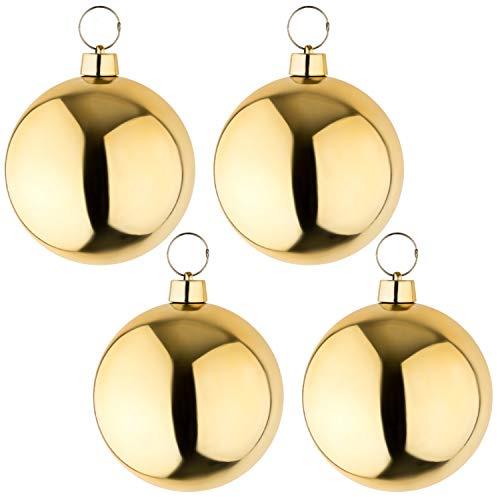4 Bolas de Navidad Grandes Bolas para el árbol de Navidad en Color Dorado Brillante de 25 cm de diámetro Interiores y Exteriores Resistente a la Intemperie