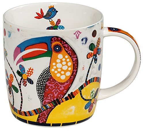 Maxwell & Williams DI0094 Kaffee-Tasse Smile Style 400 ml – Porzellan bauchig – mit buntem Tukan-Motiv, Geschenkbox