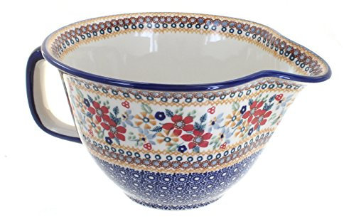 Blue Rose Polish Pottery Red Daisy Batter Bowl