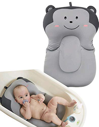 Tampon de bain pour bébé Baignoire Moonvvin, coussin de bain flottant pour bébé et coussin de bain pour nouveau-né coussiné (singe gris sans crochet)